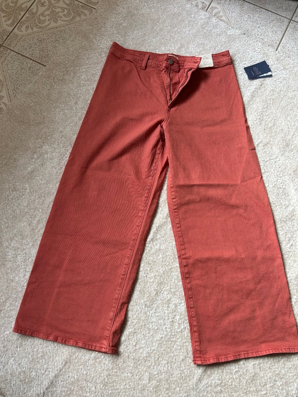 High-Rise Sailor Wide-Leg Ankle Jeans in a washed red/coral